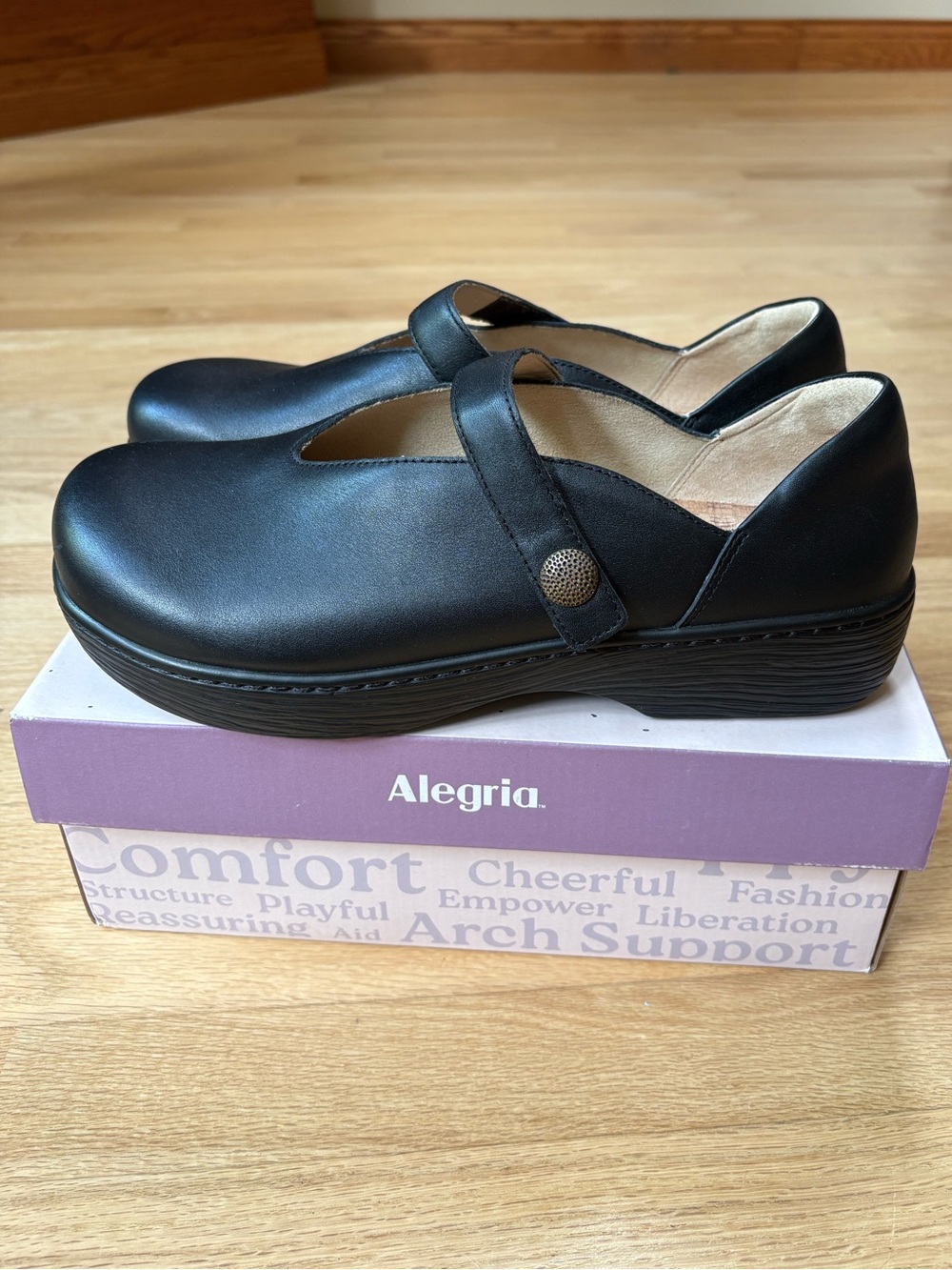 Alegria Ophelia Black Leather Mary Jane Clog Size EU 42, 11.5-12